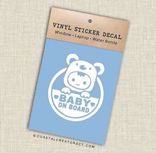 Load image into Gallery viewer, Baby on Board Bear Hat Vinyl Window Sticker Decal (White)