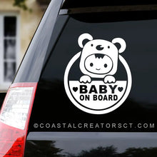 Load image into Gallery viewer, Baby on Board Bear Hat Vinyl Window Sticker Decal (White)