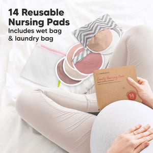 14pk Comfy Organic Nursing Pads, Reusable Breastfeeding Pads