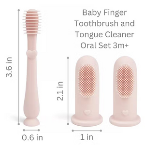 Baby Finger Toothbrush & Tongue Cleaner Oral Set 3m+ (Blush) or (Sand)