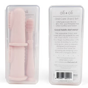 Baby Finger Toothbrush & Tongue Cleaner Oral Set 3m+ (Blush) or (Sand)