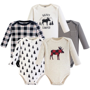 Hudson Baby Cotton Long-Sleeve Bodysuits – Set of 5 | Pink Moose or Moose Happy Camper