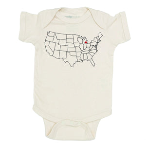 Home State Map Baby One Piece - Natural