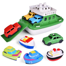 Load image into Gallery viewer, Fun-Filled Floating Ferry Boat Toy Set | 4 Mini Cars, 4 Boat Squirters, and Slide-Out Ramp
