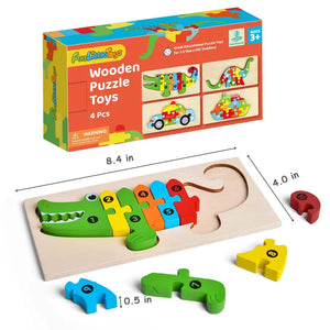 4-Pack Wooden Puzzles for Toddlers Age 2-4 Years Old by Fun Little Toys