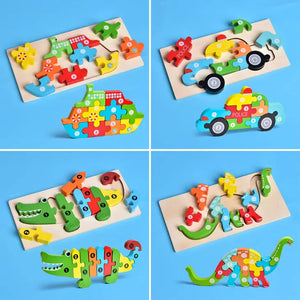 4-Pack Wooden Puzzles for Toddlers Age 2-4 Years Old by Fun Little Toys