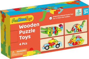 4-Pack Wooden Puzzles for Toddlers Age 2-4 Years Old by Fun Little Toys