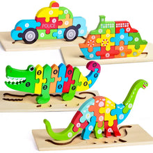 Load image into Gallery viewer, 4-Pack Wooden Puzzles for Toddlers Age 2-4 Years Old by Fun Little Toys
