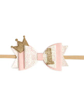 Load image into Gallery viewer, 1st Birthday Crown Bow Baby Headband - Make Her 1st Birthday Magical!
